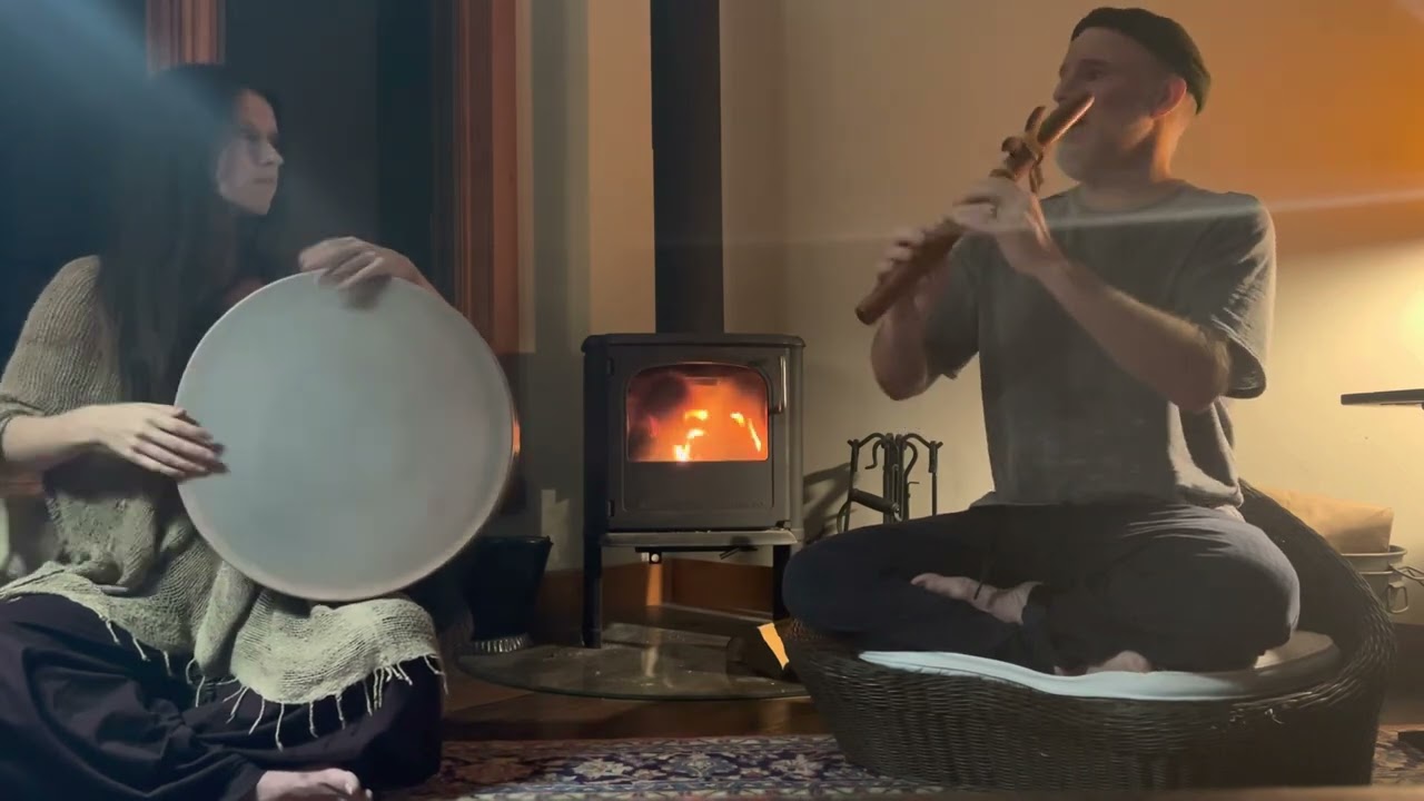 Fire’s light// Jocéan & Burke// 18” Cooperman Frame Drum & High Spirits Wood Flute in the Key of A