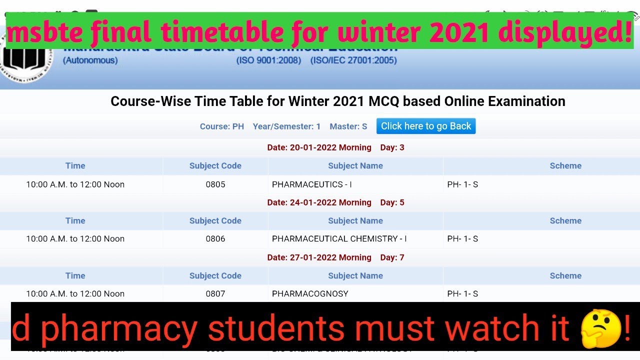 #msbte final timetable for winter 2021 displayed! d pharmacy timetable confusion cleared!#diploma