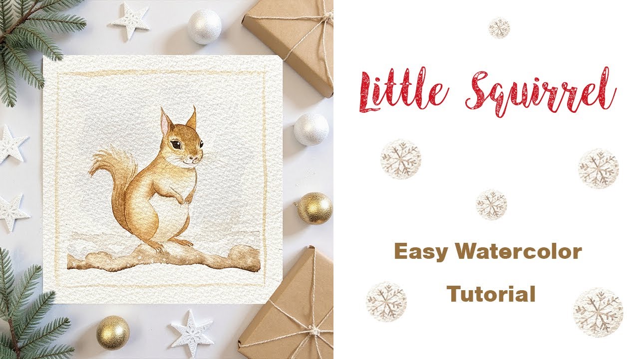 Squirrel Watercolor Card, Easy Tutorial for Beginners, How to paint  #christmascard