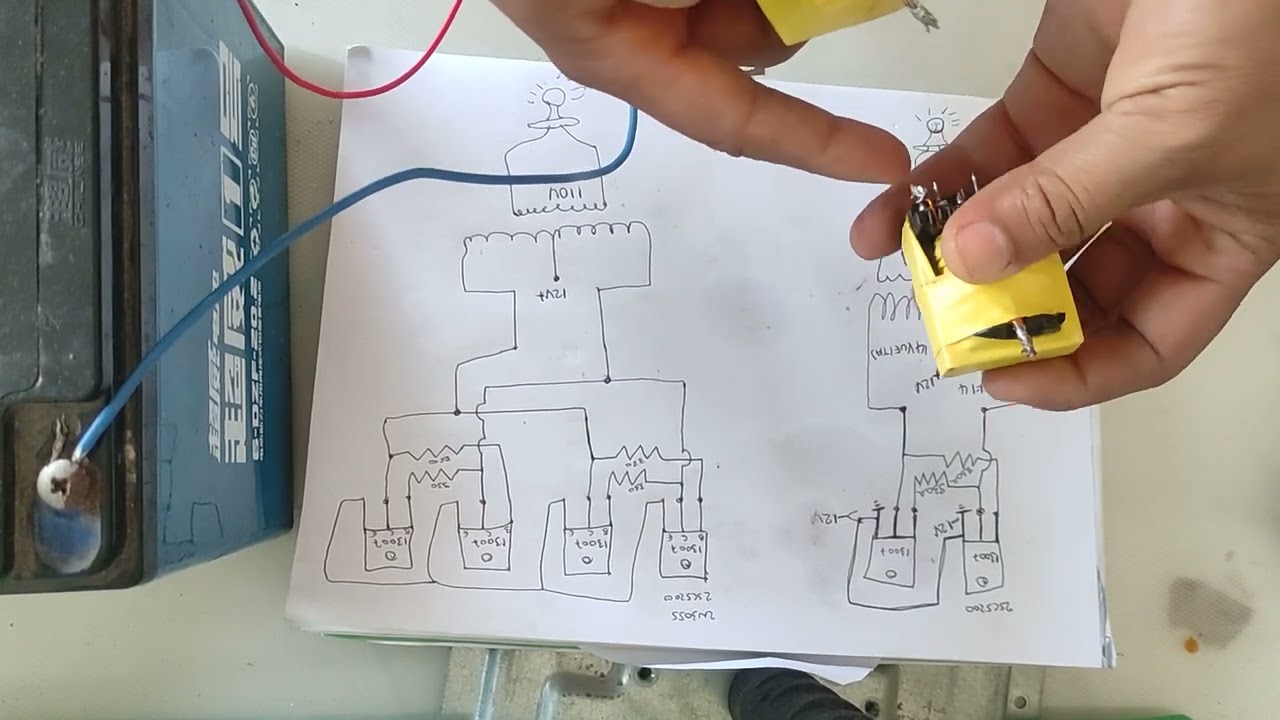 diagrama de conexion de circuito para inversor con núcleo de ferrita alta frecuencia y