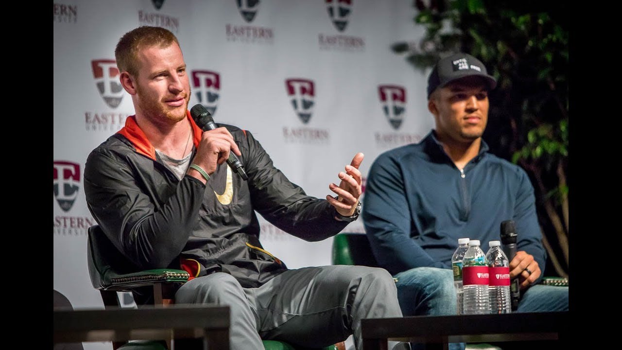 Carson Wentz shares about his Christian Faith at Eastern University with Faith on The Field Show