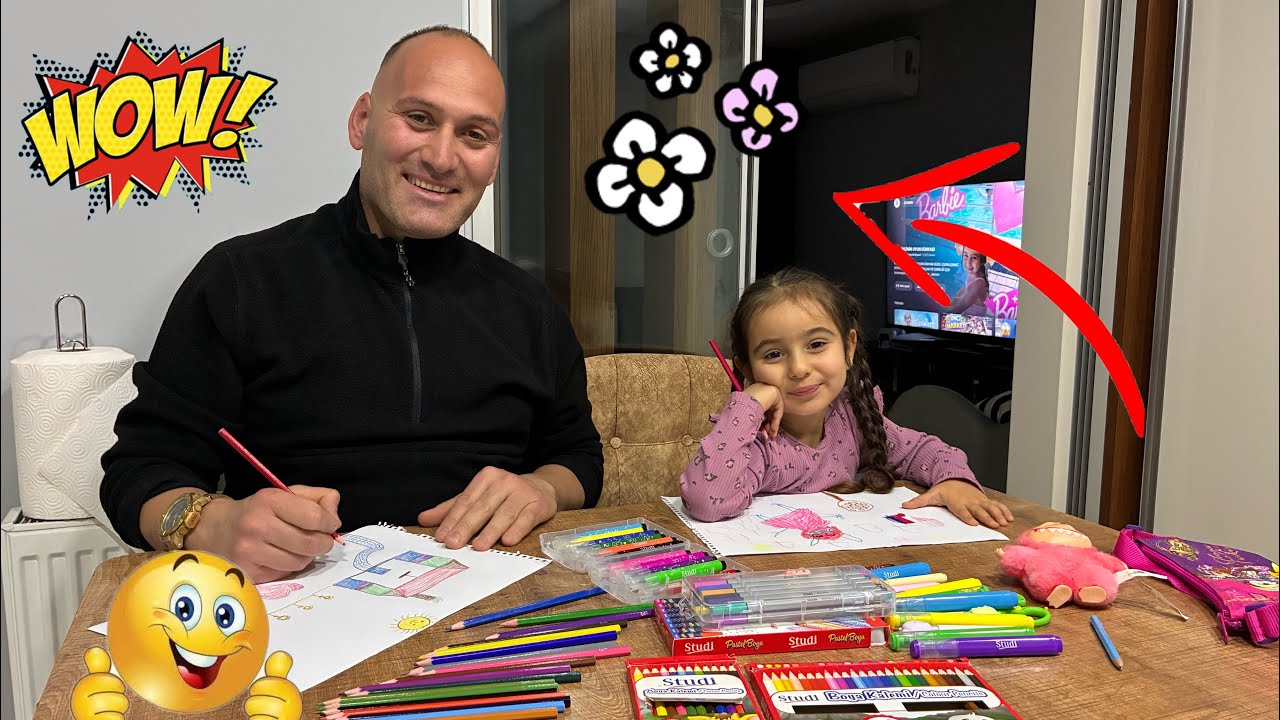 İNCİ BABASIYLA RESİM YAPIYOR HADİ BAKALIM KİM DAHA GÜZEL RESİM YAPACAK‼️