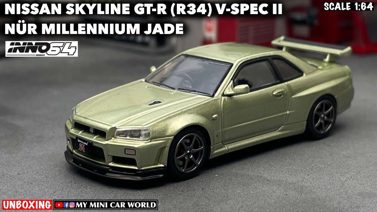 『MY MINI CAR WORLD』UNBOXING INNO64 1/64 NISSAN SKYLINE GT-R (R34) V-SPEC II NÜR MILLENNIUM JADE