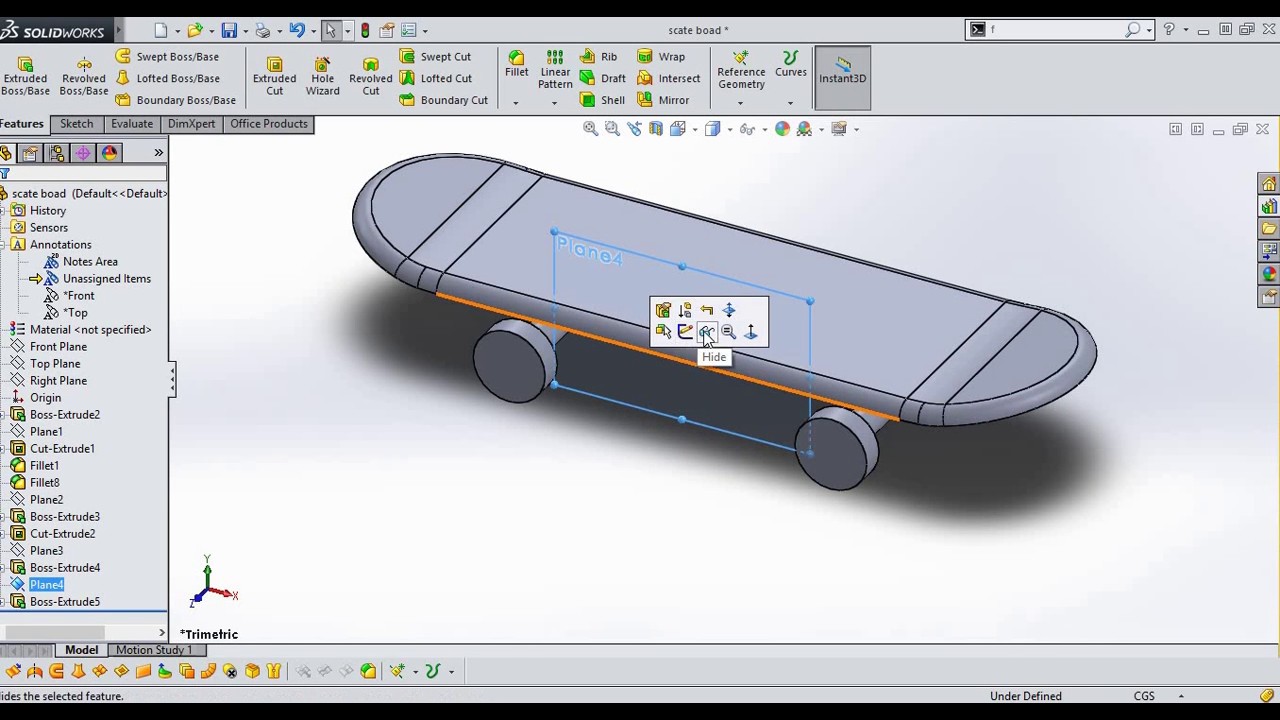 SolidWork Tutorial How to make a Skateboard