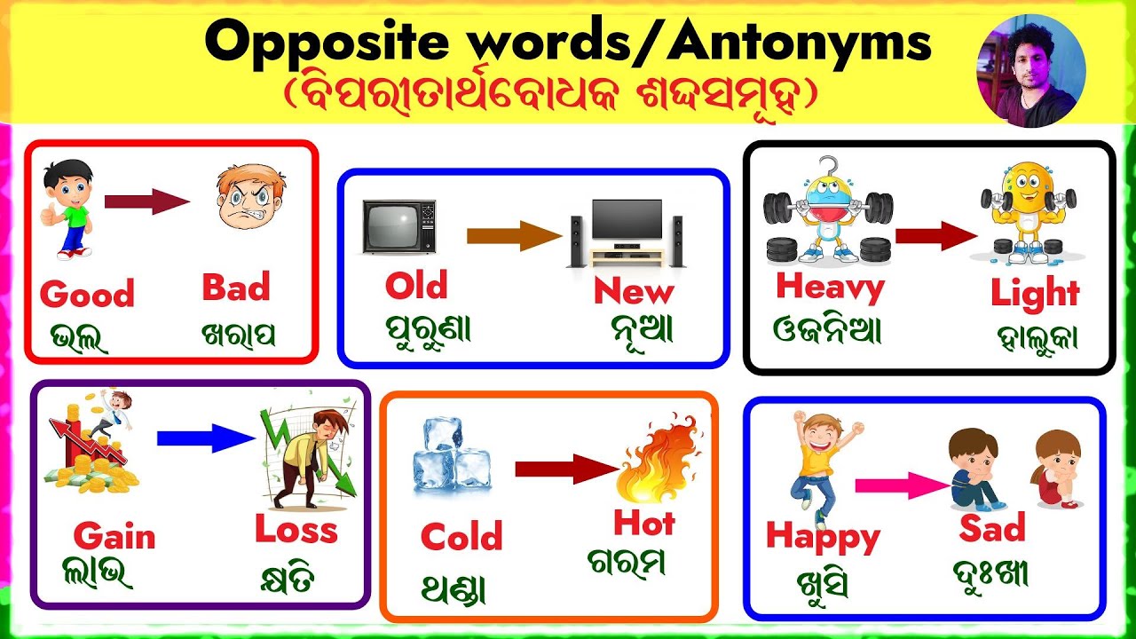 Opposite words with odia meaning & pictures/Daily use words/Antonyms