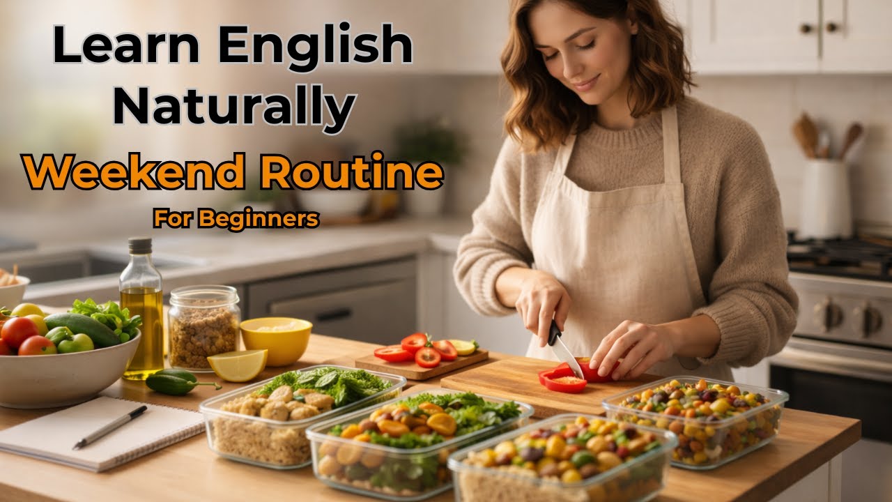 Weekend Routine in English | ESL Easy English Listening Practice (Meal Planning + Grocery + Family)