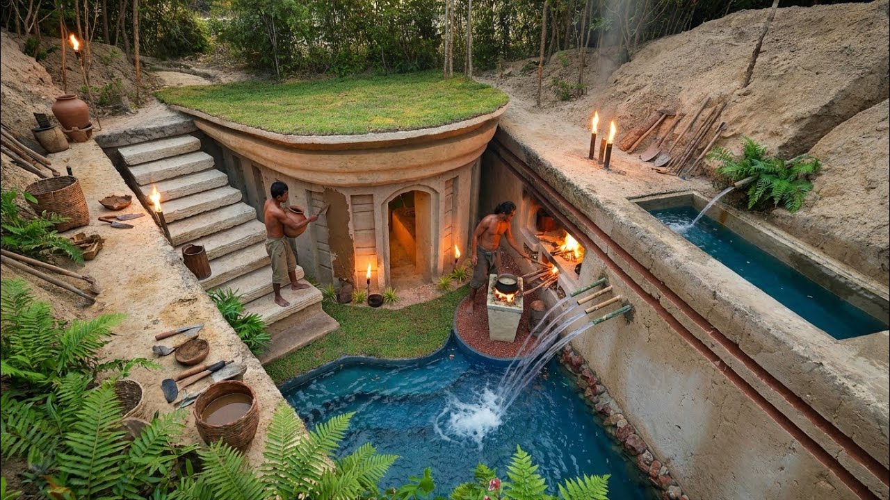 100 Days to Build a SECRET Underground House with a Pool