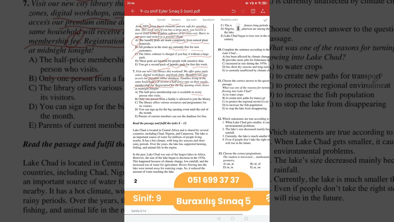 EYLER 08.02.2026 Full İngilis Dili Sınaq İzahı 9 cu sinif ( 1-26) 