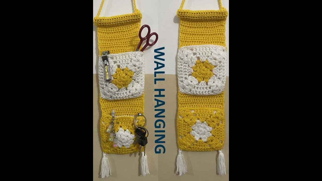 Crochet Wall Hanging with Pockets/Lining/Crochet Hanging Bag ORGANIZER