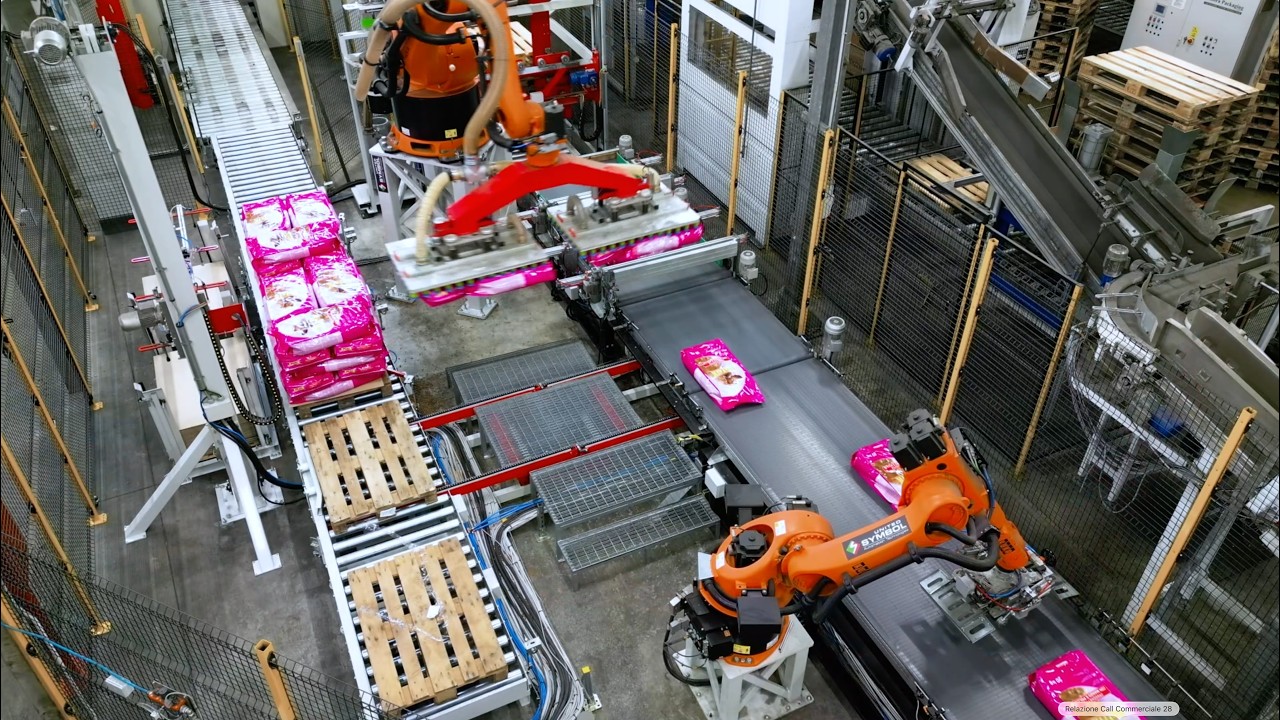 Isola di pallettizzazione sacchi settore Ped Food 