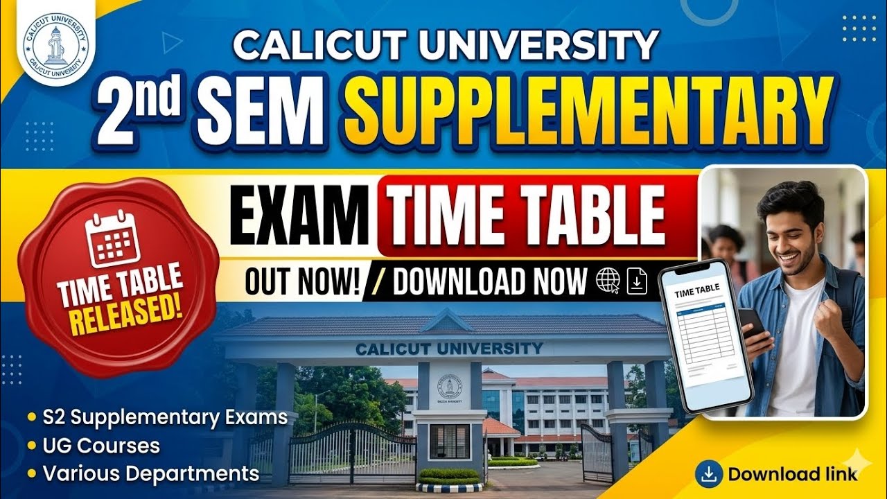 Calicut University 2nd semester supplementary exam time table Released 
