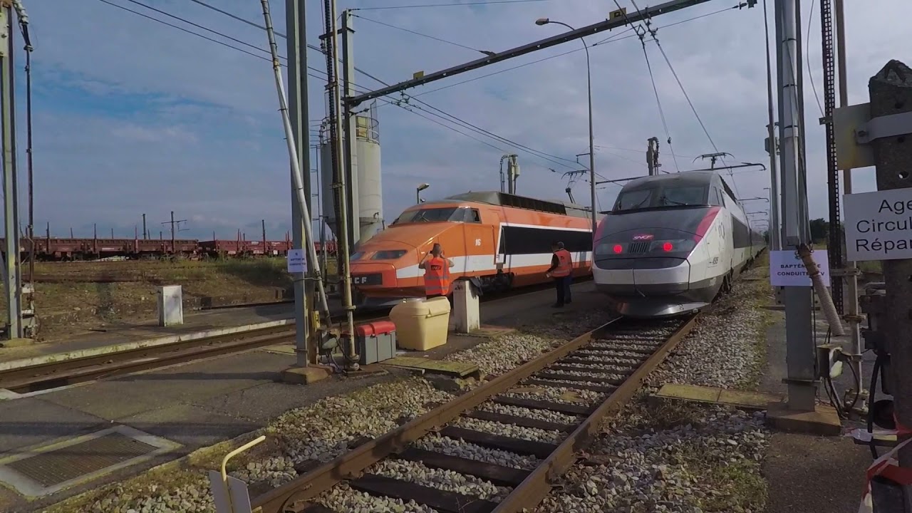 Arrivée de la rame 16 TGV au tiroir de retournement du Technicentre de VSG
