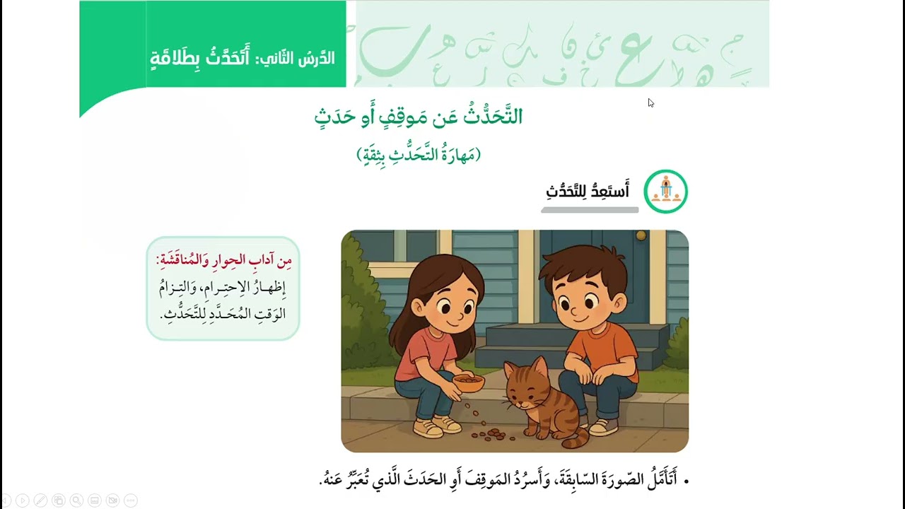 التحدث عن موقف أو حدث(مهارة التحدث بثقة ) الصف السادس /الوحدة السادسة