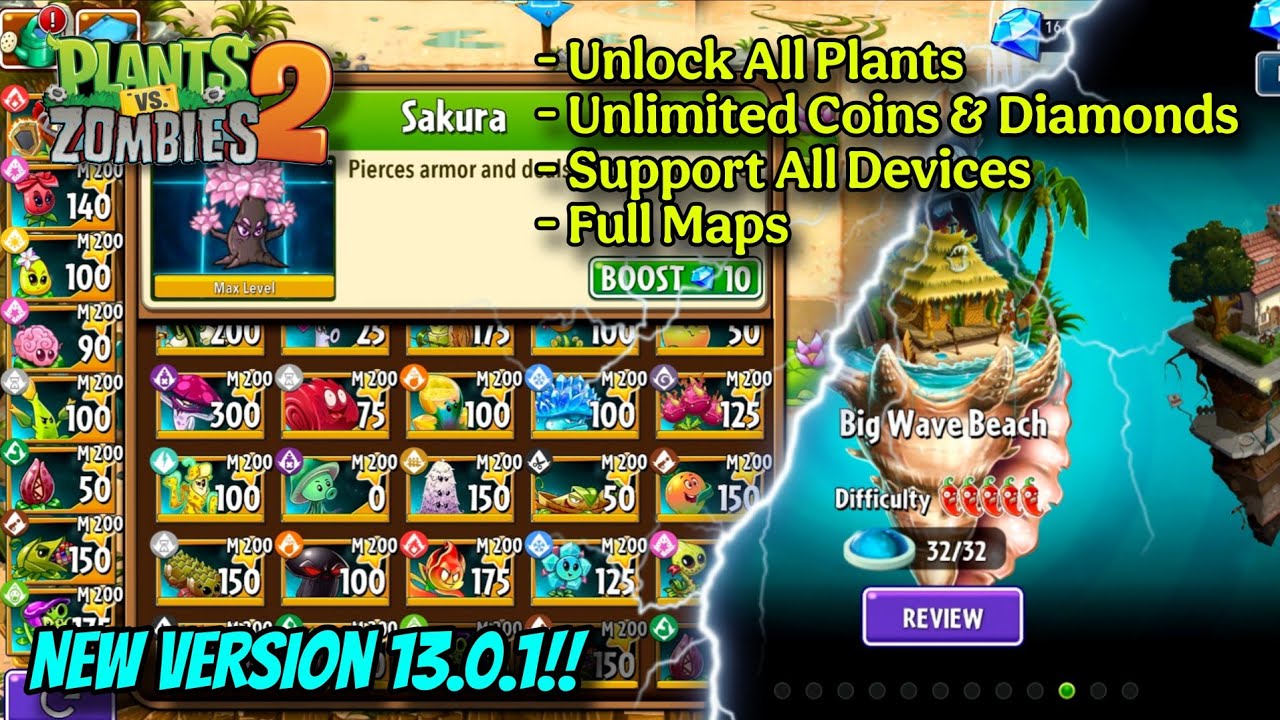 Plants VS Zombies 2 Mod Apk Unlock All Plants New Version 13.0.1 Unlimited Diamonds | PvZ2 Mod Apk