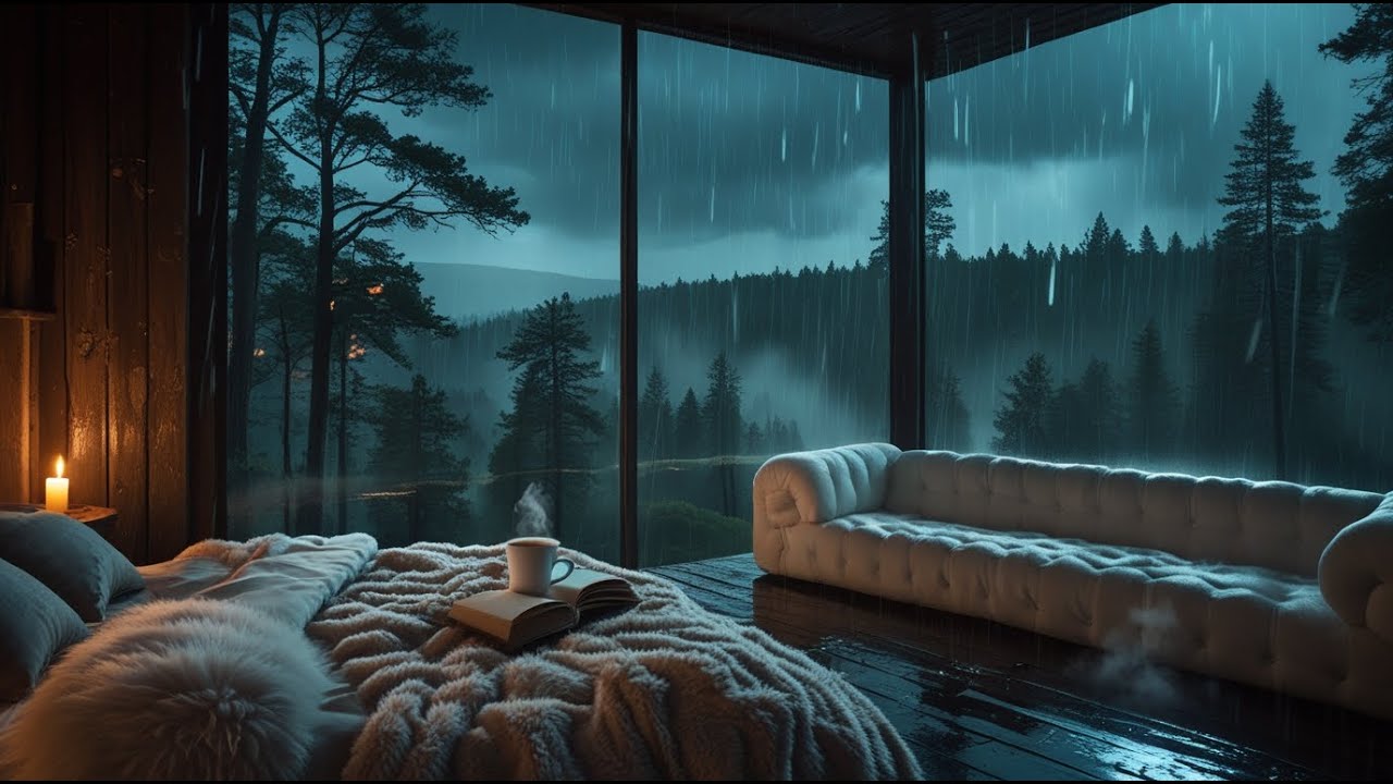 “Torrential Rain on Glass Walls • Calm Forest Night for Deep Sleep”
