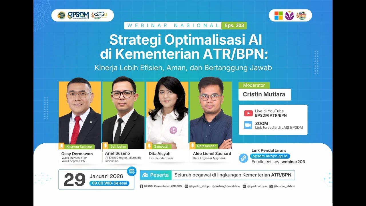 Webinar Nasional Episode 203 - Strategi Optimalisasi AI di Kementerian ATR/BPN