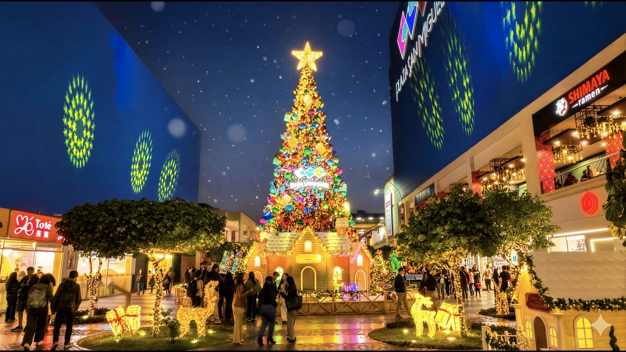 Plaza San Miguel Shopping Mall Lima Peru 2025 4K 🎄 | Christmas Tree Lighting Ceremony