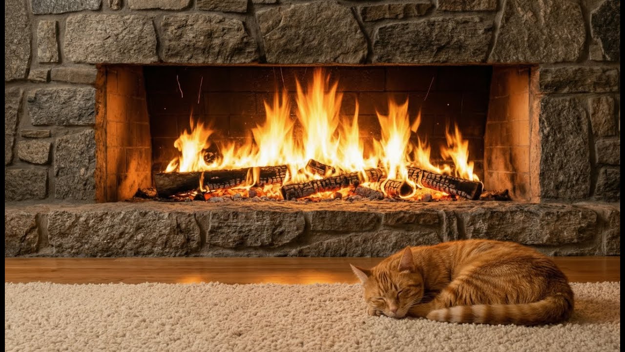 Cozy Fireplace Ambience 🔥 Sleeping Cat by the Fire | Warm Relaxing Sounds for Sleep
