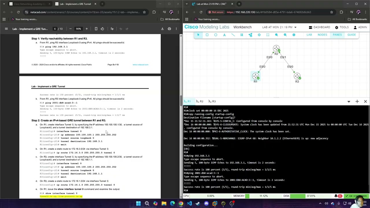 Modul 19 : 19.1.2 Lab - Implement a GRE Tunnel