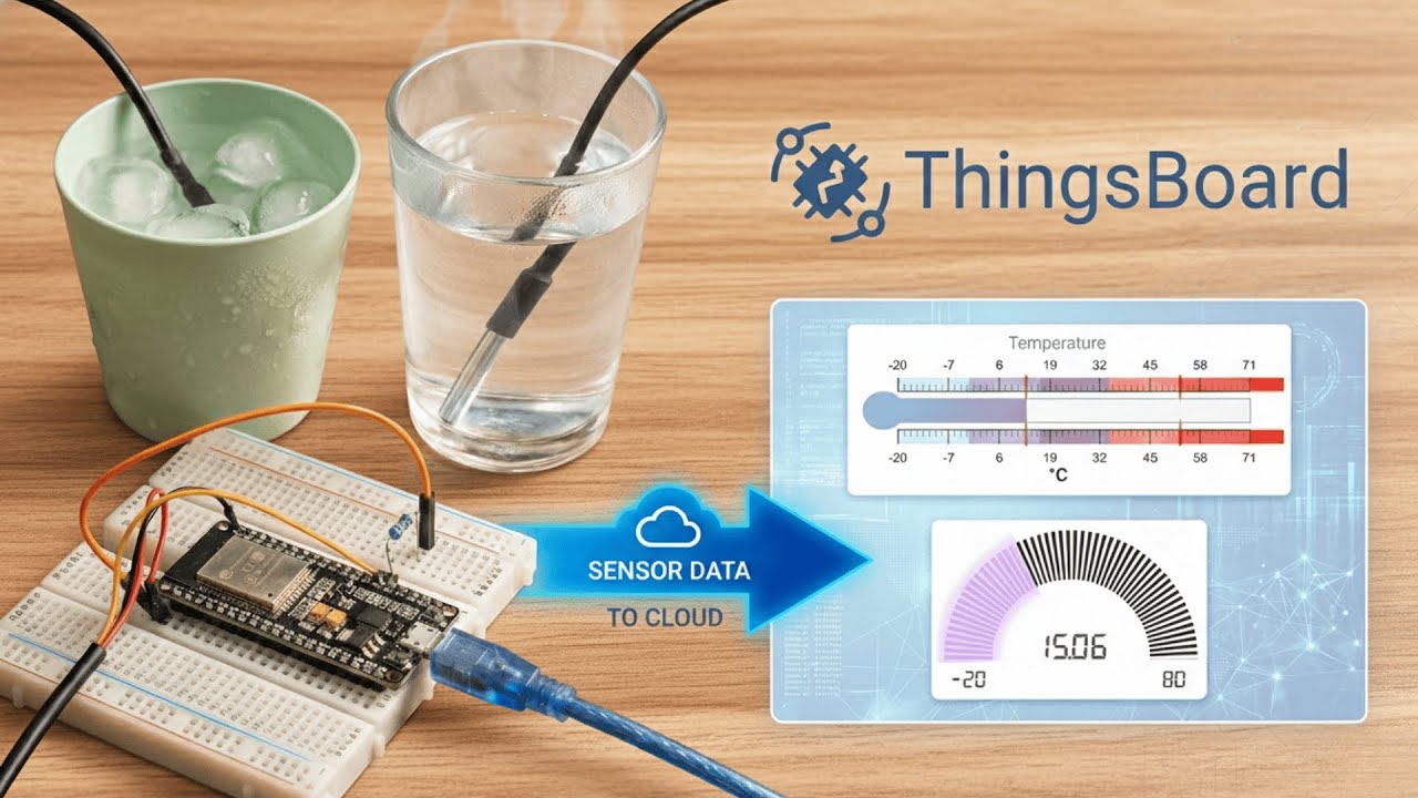 ESP32 ThingsBoard Temperature Monitoring: Real-Time IoT Dashboard with DS18B20 Sensor