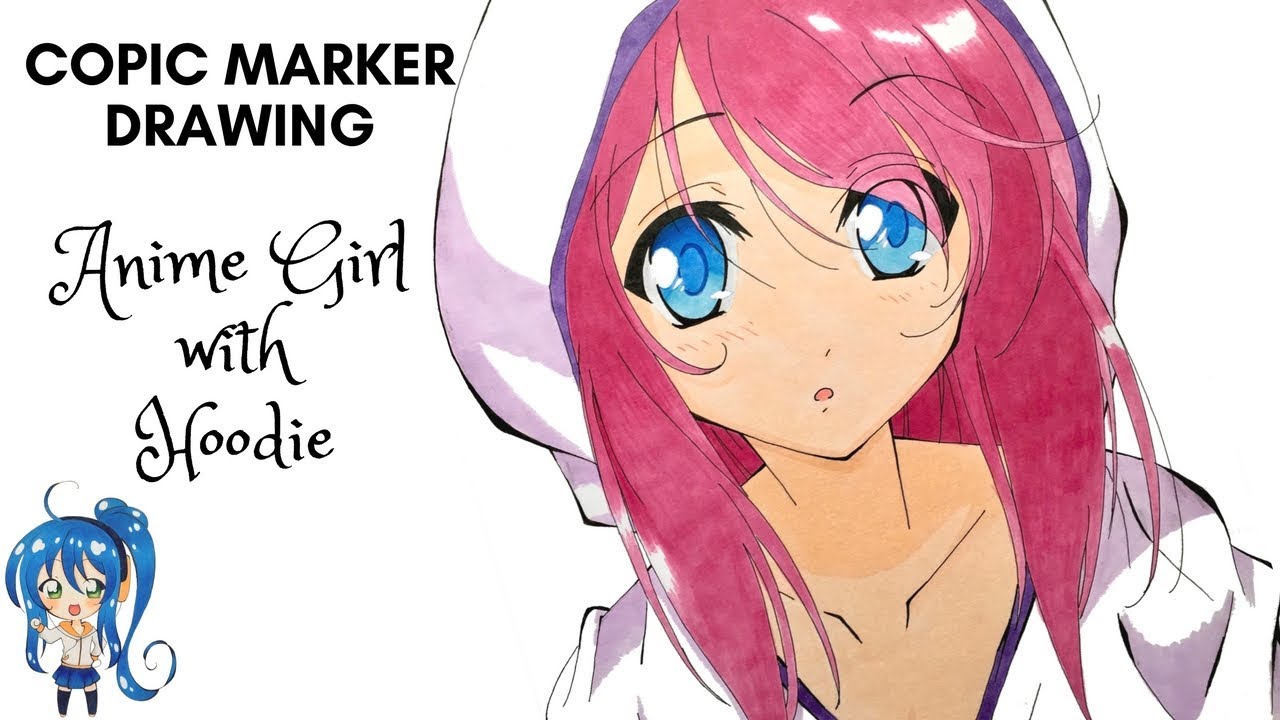 Copic Marker Drawing - Anime Girl with hoodie