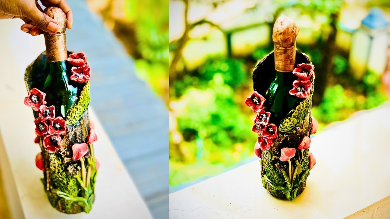 stunning alteration of a glass bottle | bottle transformation | air dry clay