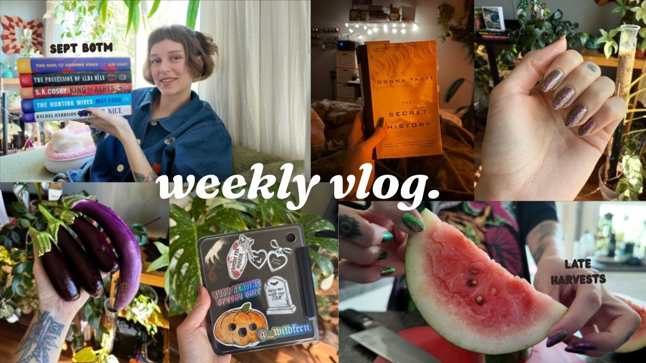 book of the month, garden eggplant + watermelon, & decorating my kobo 🖤