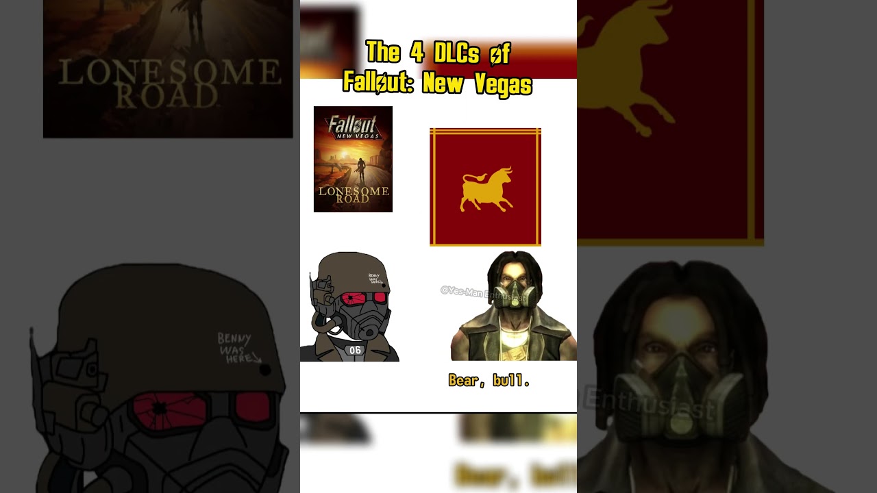 The four dlcs of fallout new vegas: dead money, lonesome road, old world blues and honest hearts