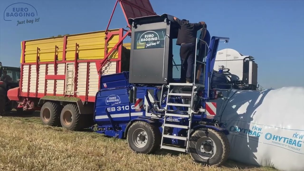 Ensiladora autopropulsada EB 310 GM ensilando forraje desde picadora con corte directo
