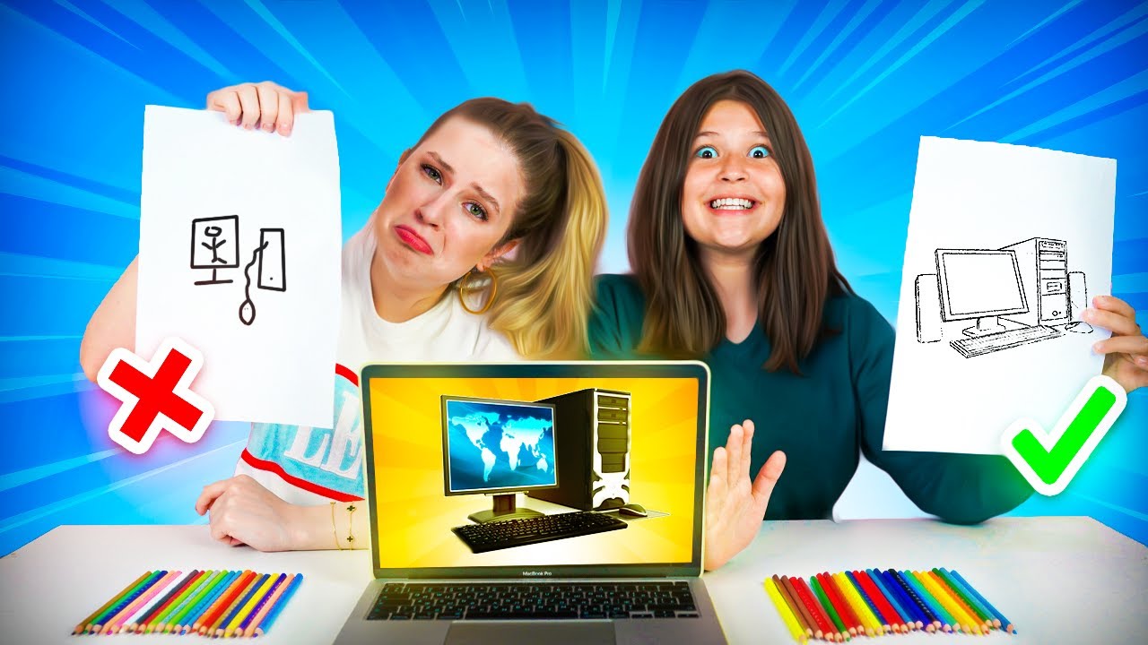 تحدي من يرسم الشيئ اجمل يأخذه 😱اختي اخدتلي الابتوب تبعي 😭