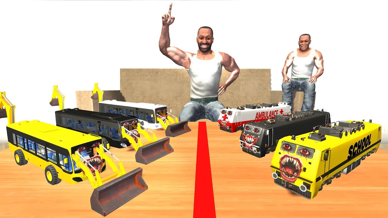 Tiny Horror Train VS Tiny Horror School Bus - INDIAN BIKES DRIVING 3D