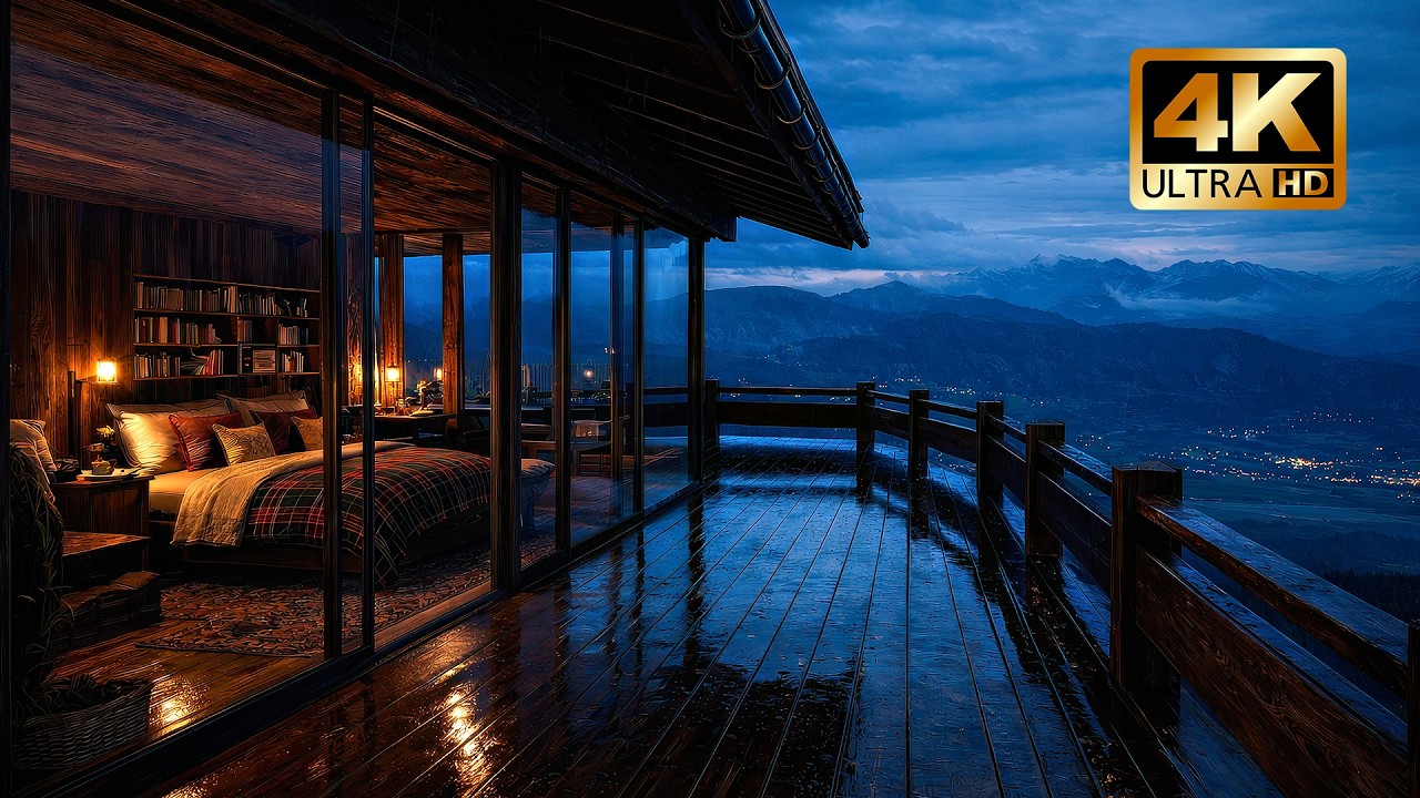 Alpine Rainstorm on Cabin Windows | Calm Mountain Atmosphere 4K