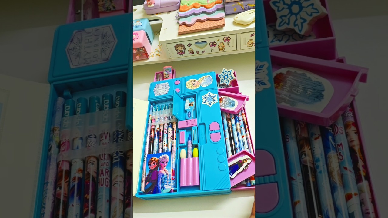Filling jumbo pencilbox with frozen stationery ✨️ ❄️ #cute #asmr #stationery #shorts #youtubeshorts