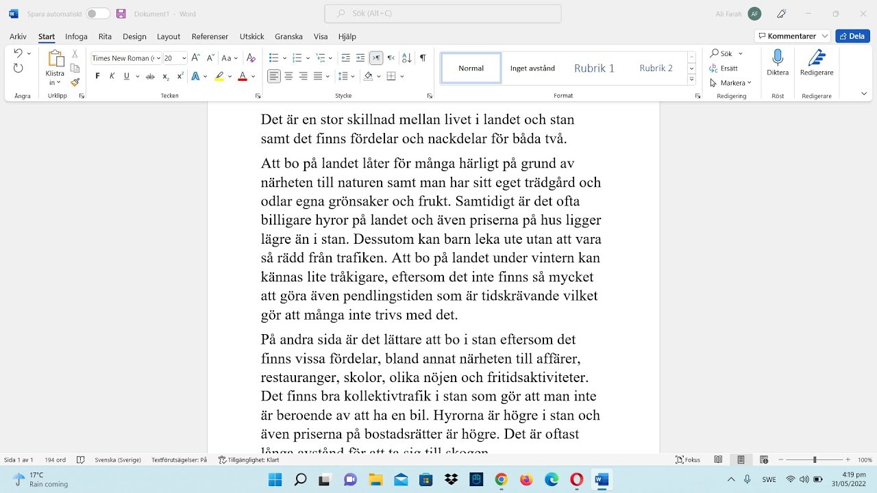 Att bo på landet eller i stan - الحياة في الريف أو المدينة