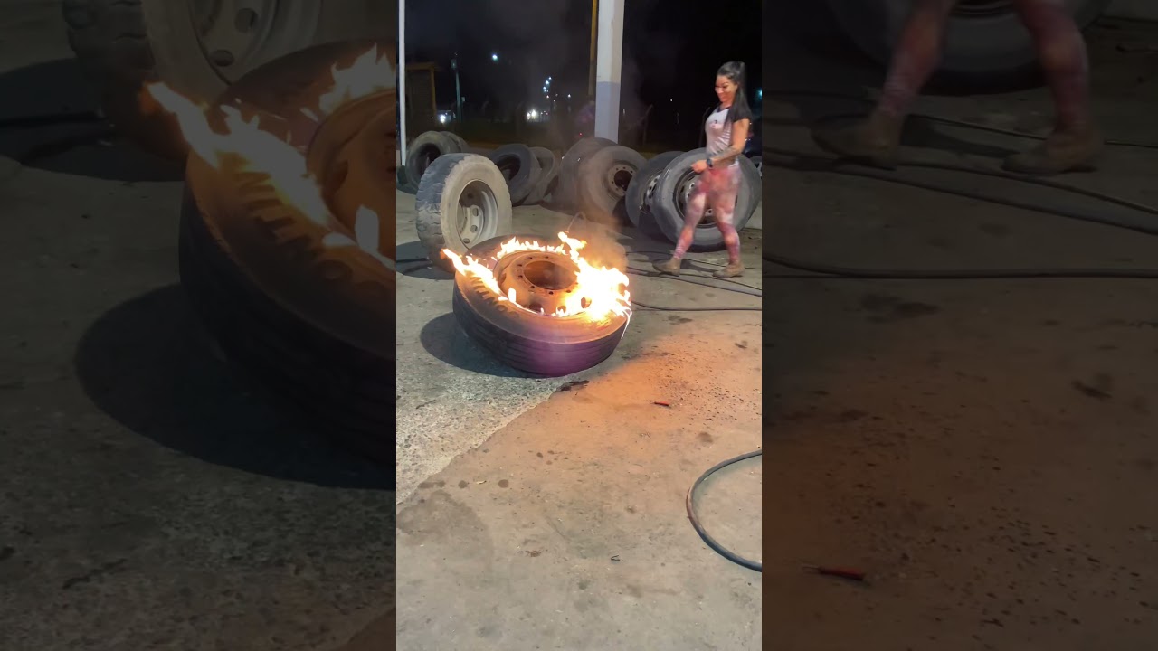 Enchendo pneu com gasolina