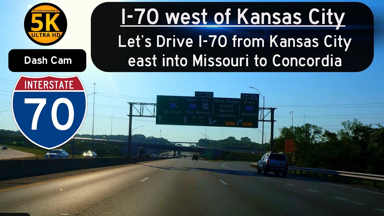 Let's Drive on I-70 from Downtown Kansas City and into central Missouri to Concordia