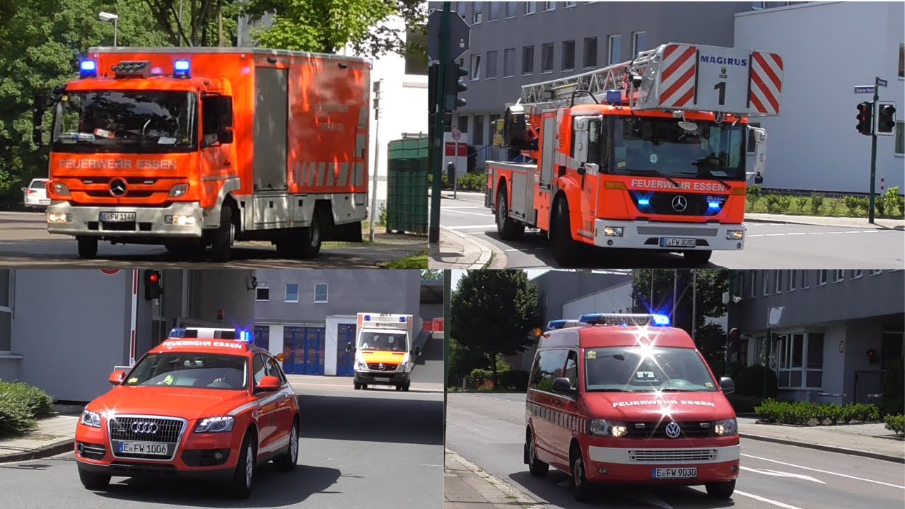 Einsatzfahrten von Berufs- und Freiwilliger Feuerwehr in Essen