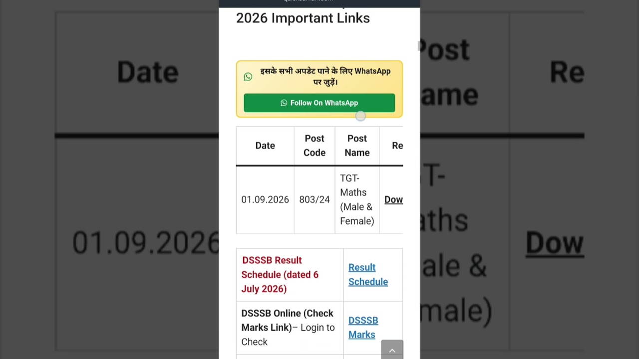Delhi DSSSB Result Out Check Now Today 01.09.2026. Check Cutoff & Marks 🇮🇳1️⃣ TGT Maths (803/24)