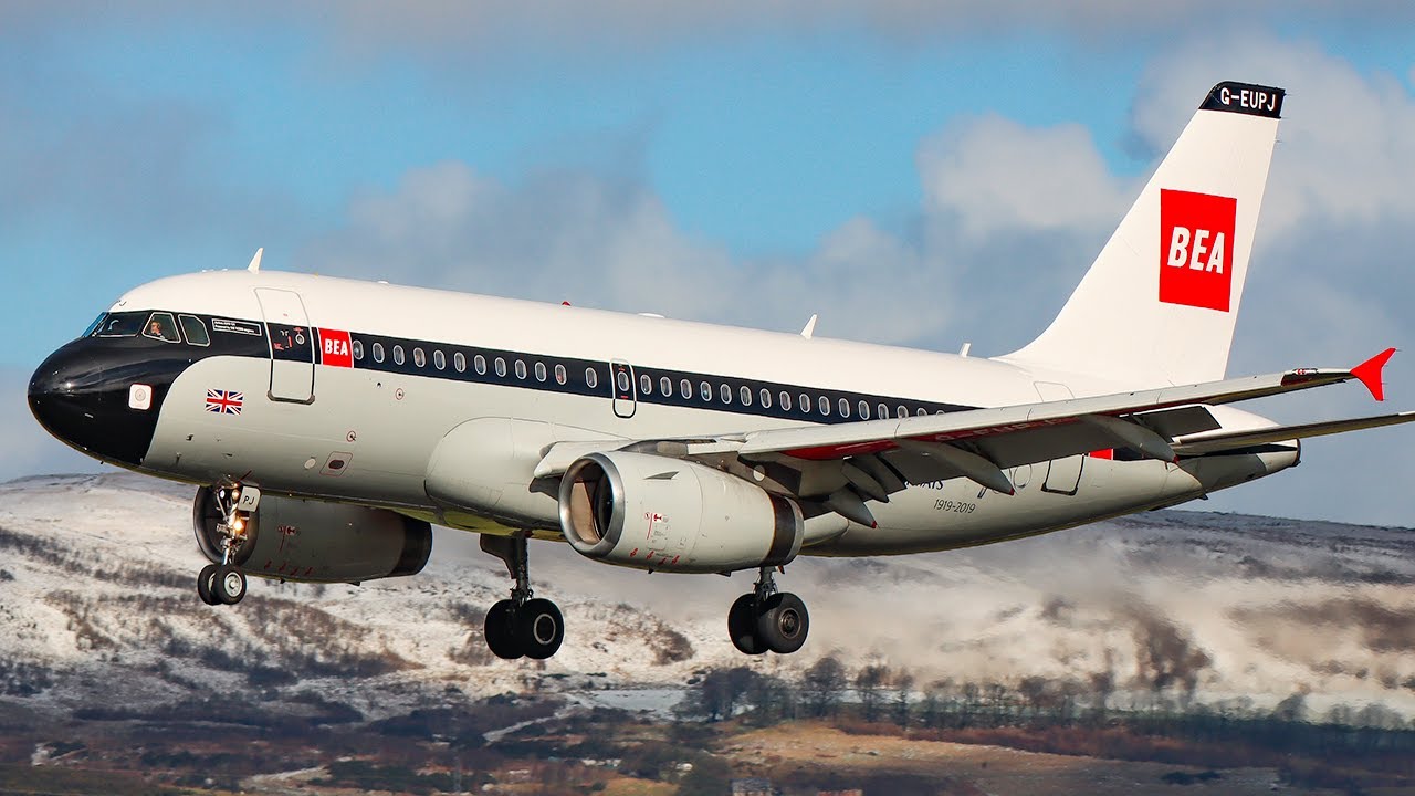 BEA RETRO LIVERY ARRIVAL TAXI & DEPARTURE | British Airways G-EUPJ A319 | Glasgow Airport GLA