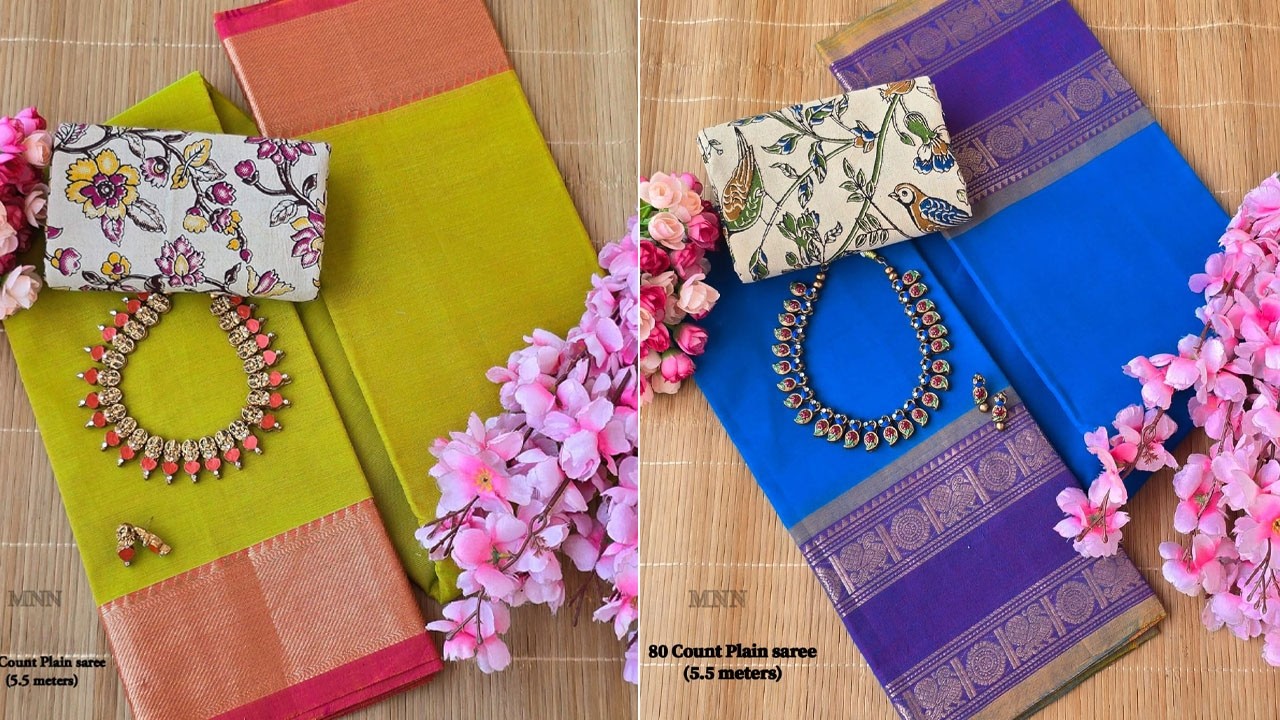🌹High Quality Chettinad cotton sarees 🌹Pure 80 Count 🌹Chettinad Cotton sarees with 🌹trendy borders 🌹