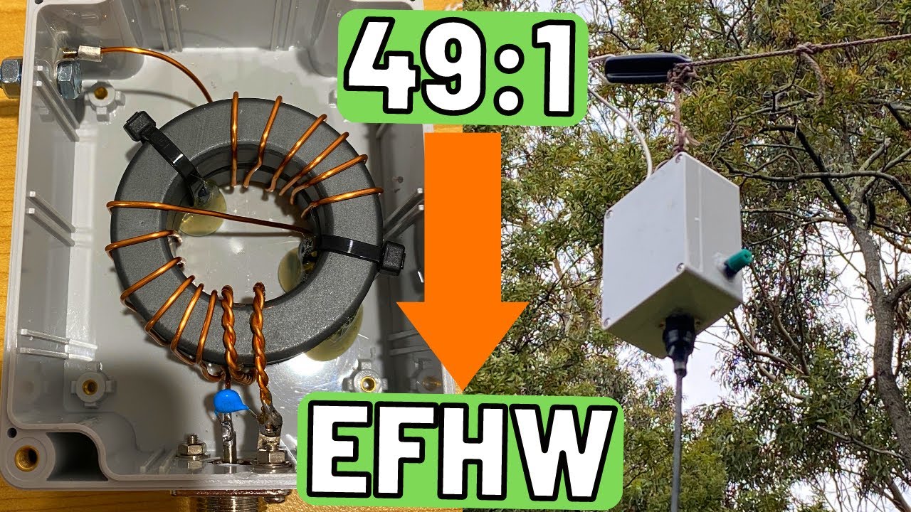 5-диапазонная антенна EFHW 80–10 м | 49:1, полуволновая, с торцевым питанием