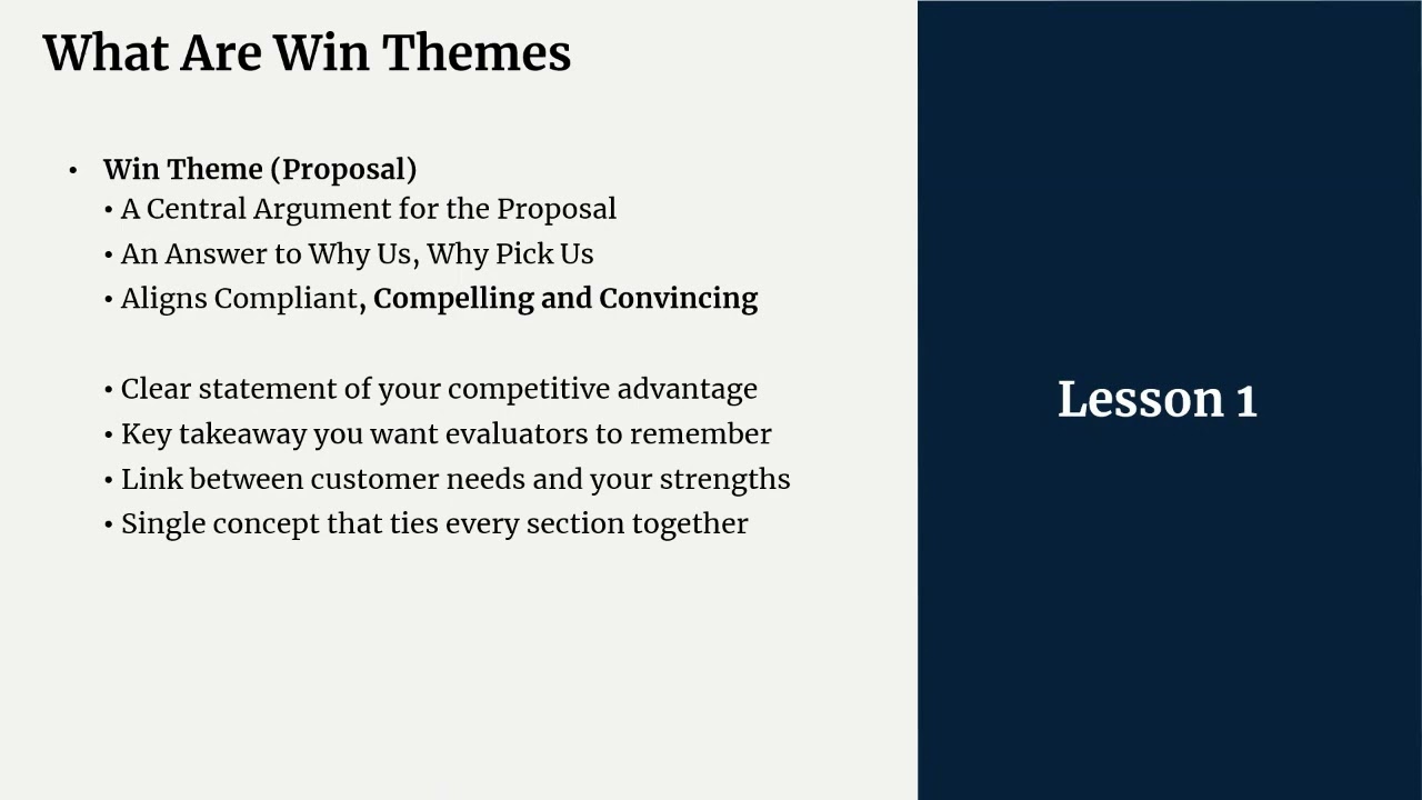Win Theme Masterclass FY2026 (video 03) for Winning Federal Contracts by Government Contractors