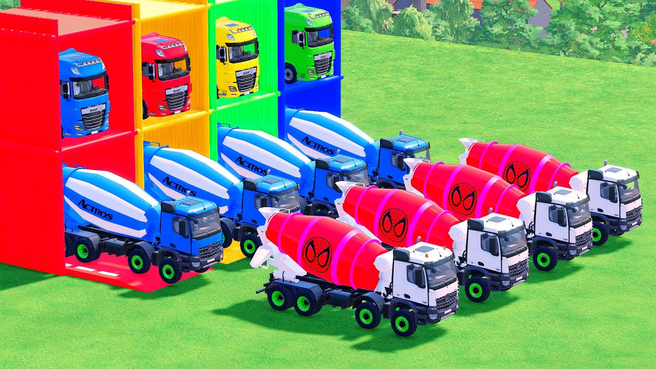 Garage with Colors - ALL MIXER TRUCK WITH DOUBLE FLATBED TRAILER TRUCK, AGRALE, DAF, INTERNATIONAL
