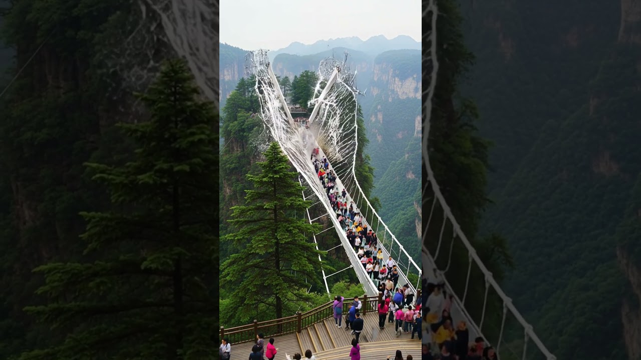 Glass Bridge BREAKS in China &mdash; Tourists Fall Into Deep Gorge! Part 3 #bridgecollapse #china #shorts