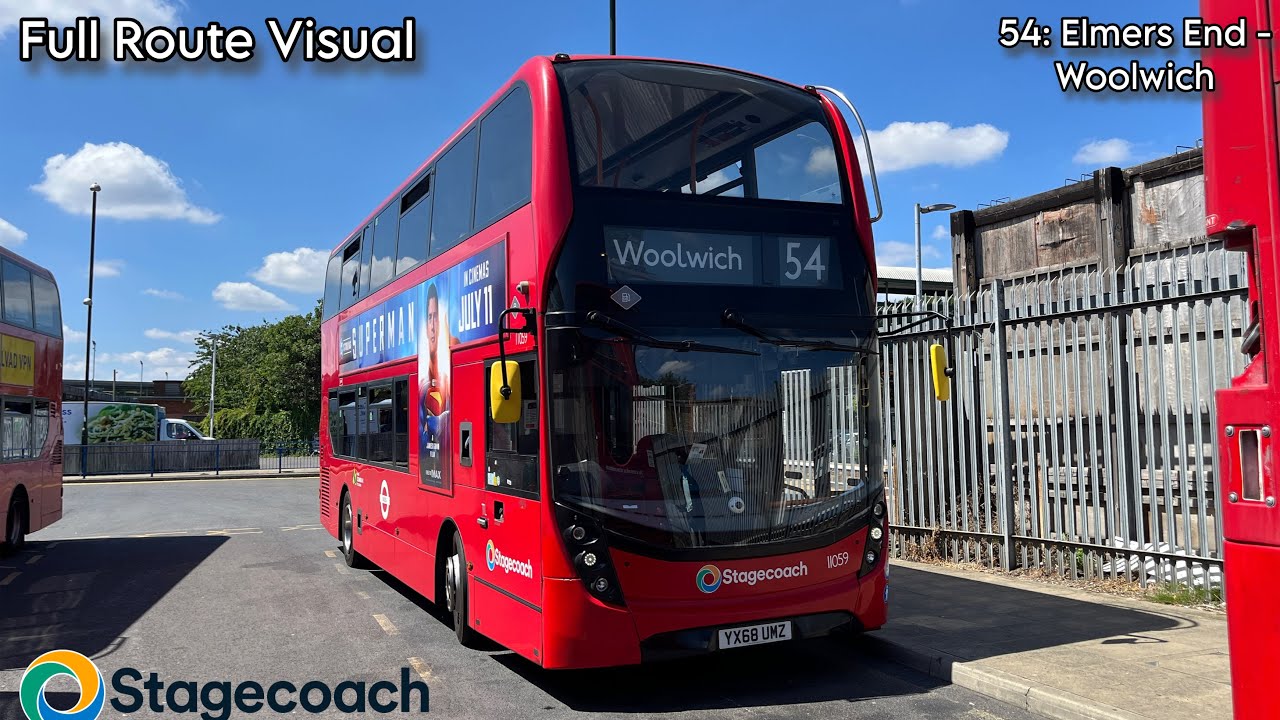 Full Route Visual | London Bus Route 54: Elmers End - Woolwich | 11059 (YX68 UMZ)