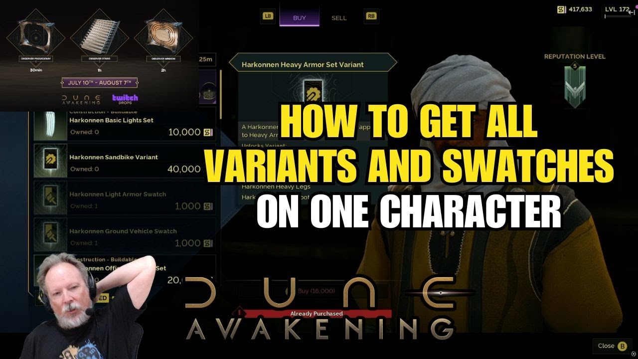 Как получить все варианты и образцы для одного персонажа в Dune: Awakening