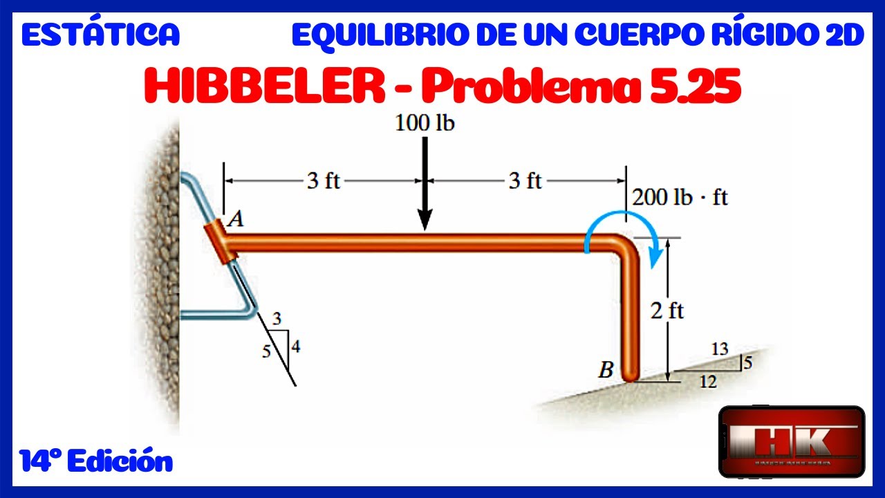 Problema 5.25. EQUILIBRIO DE UN CUERPO RIGIDO. ESTATICA Hibbeler 14 👇📚🆓