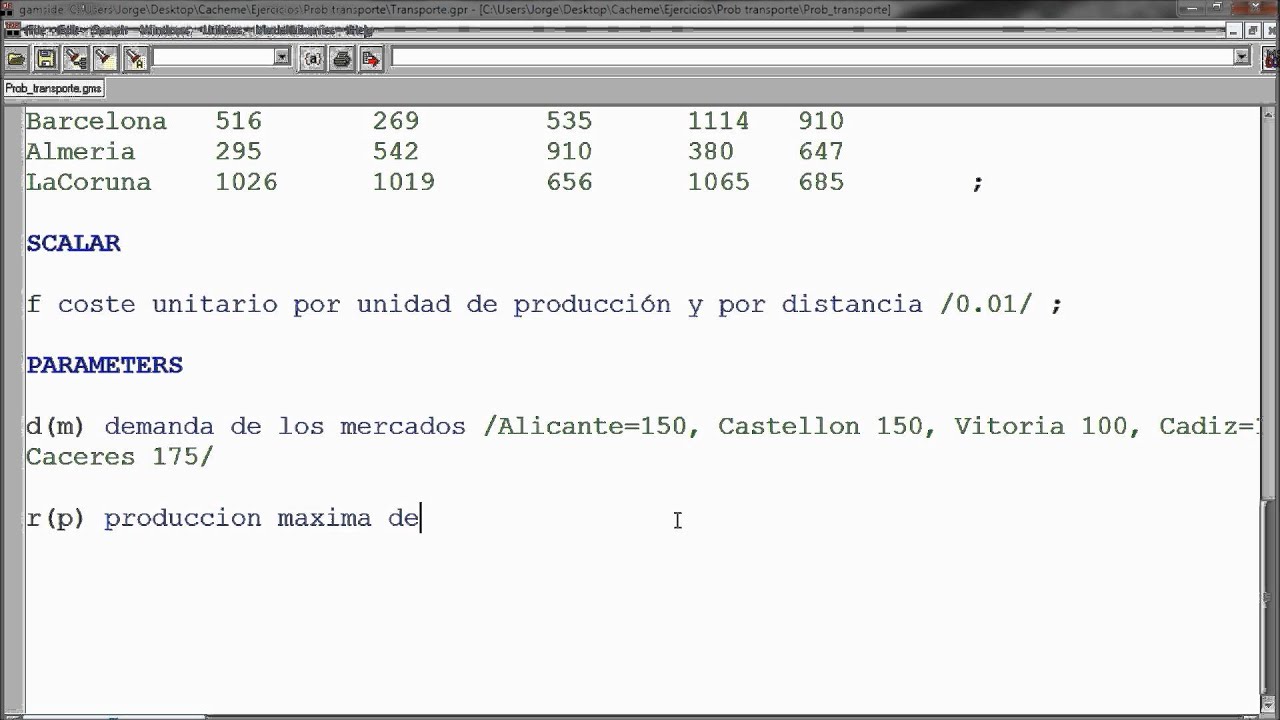 GAMS - Ejemplo de transporte con programación lineal - CAChemE.org