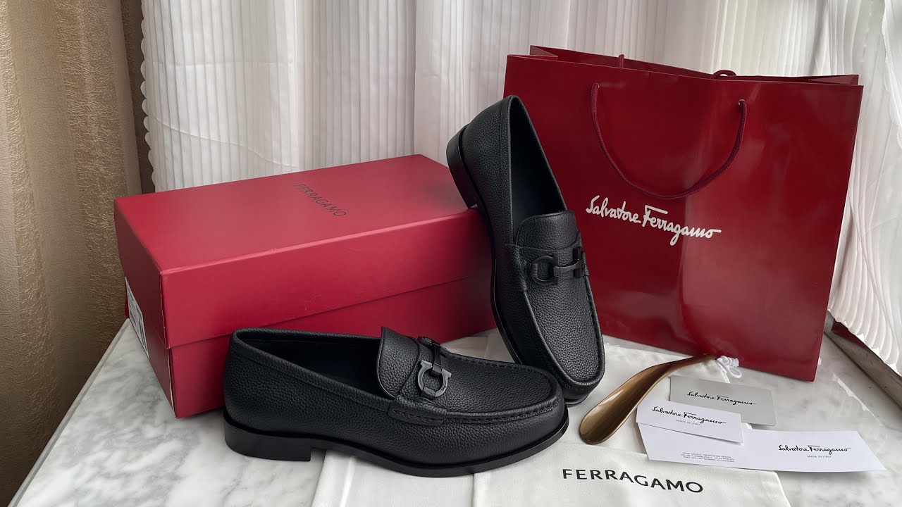 Ferragamo Gancini Ornament Leather Moccasins Black Review #review #unboxing #shoes