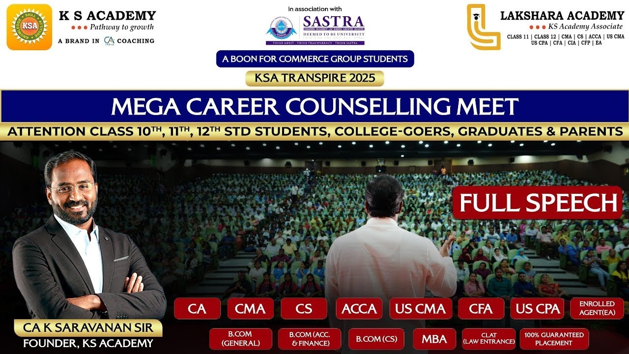 FULL SPEECH - SARA SIR'S CAREER COUNSELLING MEET - B.Com, CA, CMA, CS, ACCA,...